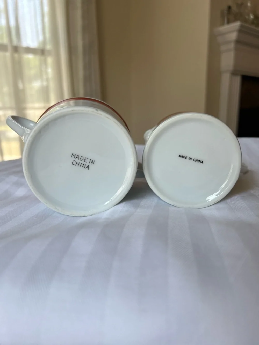 Vintage Red Band Creamer & Covered Sugar Bowl Set White Gold Trim